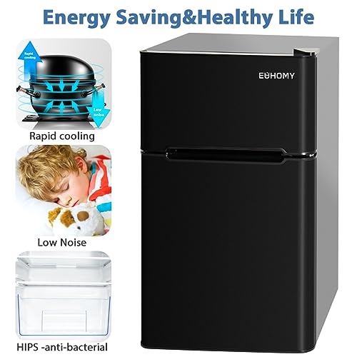 Euhomy Mini Fridge with Freezer. 3.2 Cu.Ft Mini Refrigerator with Freezer