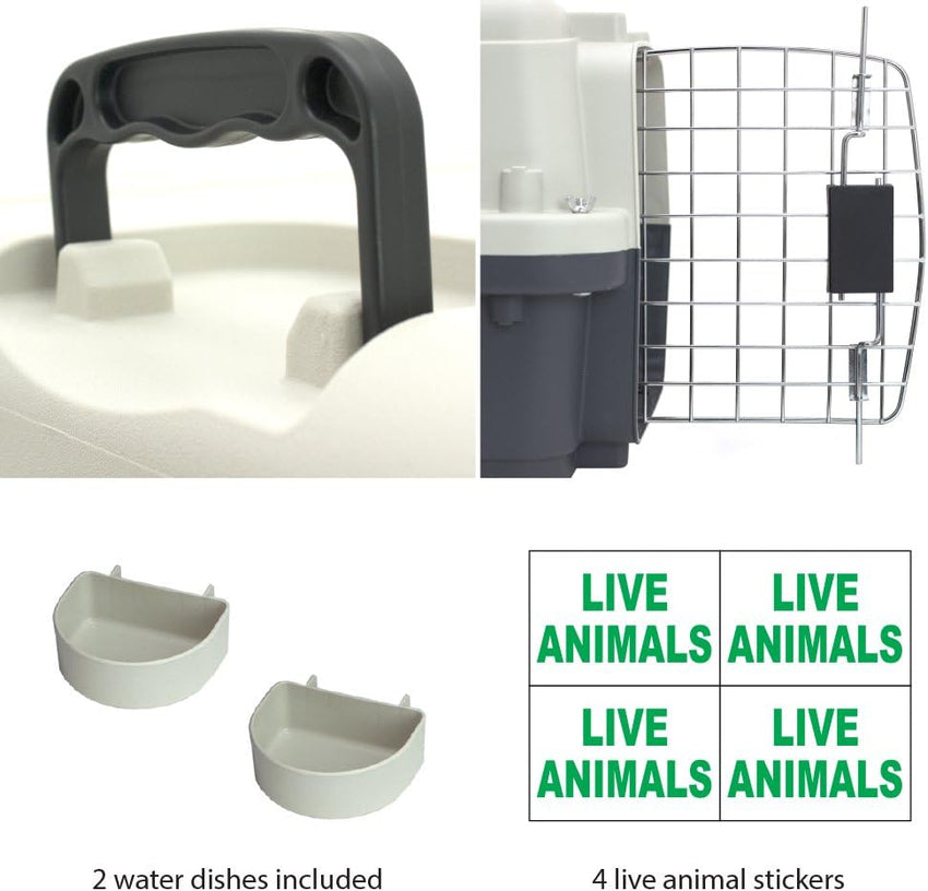 SportPet Designs Plastic Kennels Rolling Plastic Airline Approved Wire Door Travel Dog Crate. XXX-Large. Gray