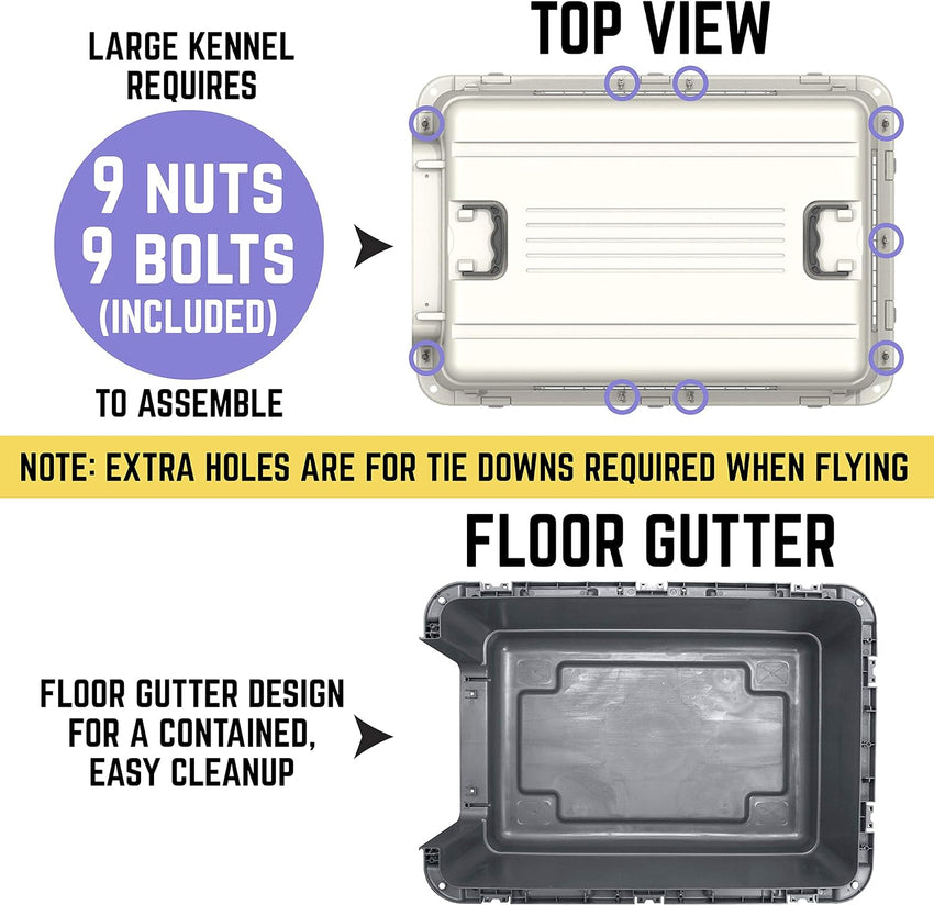 SportPet Designs Plastic Kennels Rolling Plastic Airline Approved Wire Door Travel Dog Crate. XXX-Large. Gray