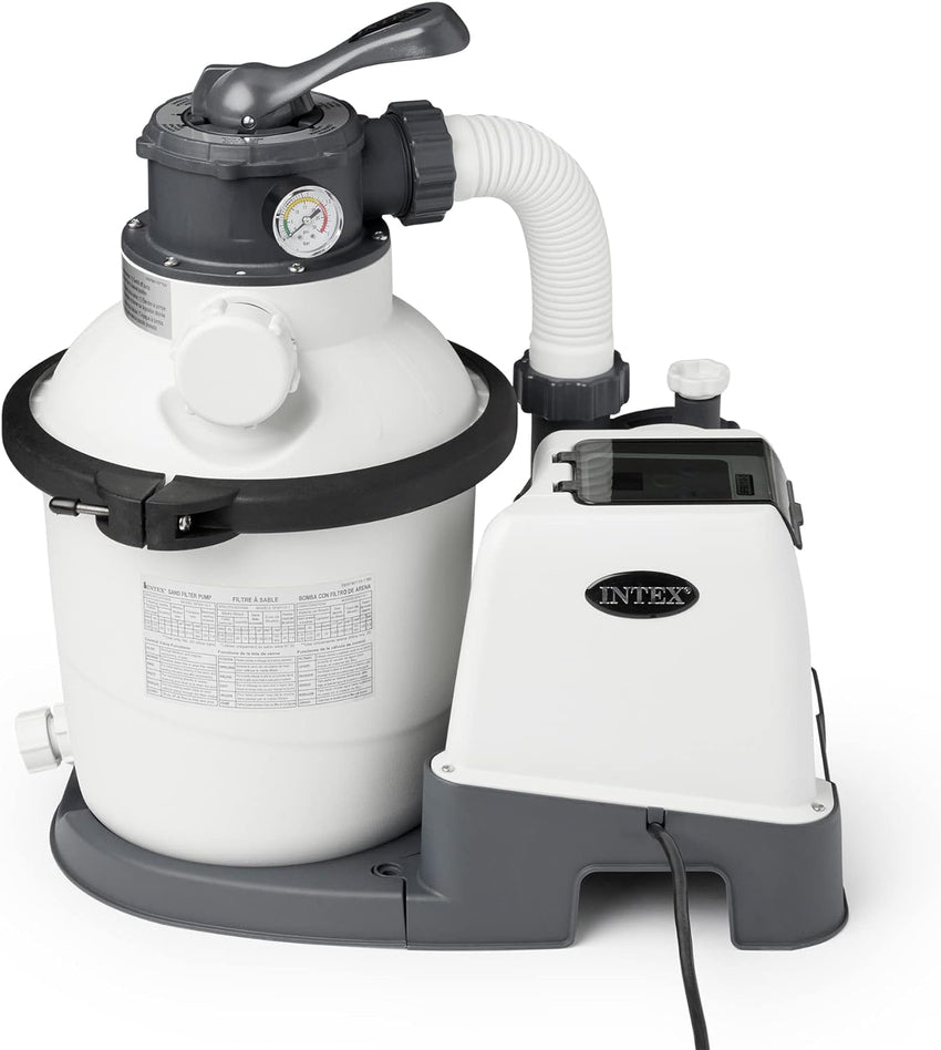 Intex 26651EG Krystal Clear 16 Inch 3.000 GPH Above Ground Pool Sand Filter Pump with Automatic Timer. GFCI. and 6 Function Control. Gray