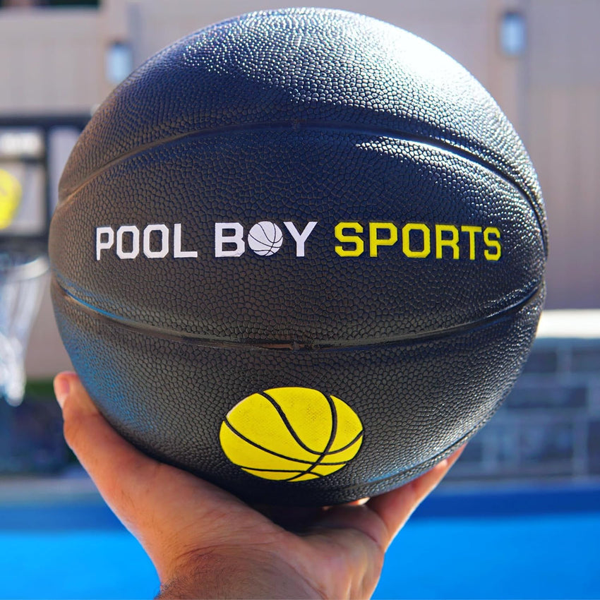 All-In-One Pool Basketball Hoop - Includes Composite Basketball. Air Pump. & Tools - Matte Black Heavy Duty Set - Adjustable Poolside Basketball Goal - Made for Kids. Teens. & Adults