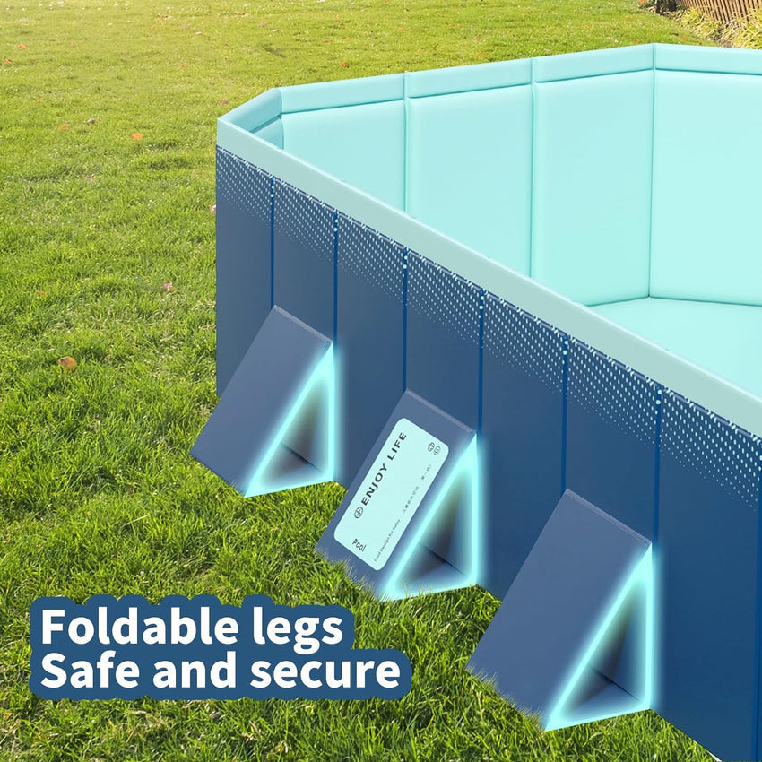 Foldable Non-Inflatable Kids' and Adults' Outdoor Swimming Pool - Hard Plastic Shell. Kid Pool for Backyard Dog Pools (158 x 76 x 20)