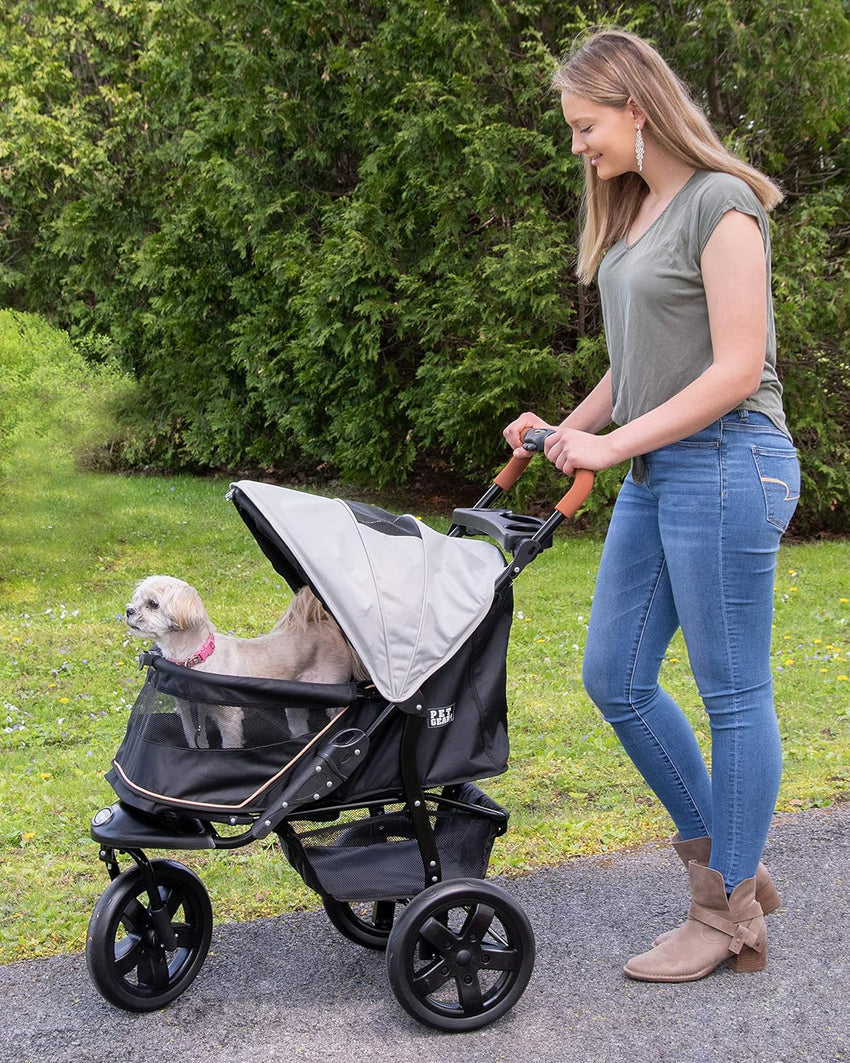 Pet Gear No-Zip AT3 Pet Stroller for Cats/Dogs. Zipperless Entry. Easy One-Hand Fold. Jogging Tires. Removable Liner. Cup Holder + Storage Basket. 1 Model. 2 Colors