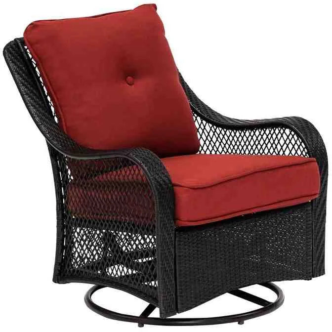 5-Piece Steel Patio Fire Pit Conversation Set with Navy Blue Cushions. Swivel Gliders and Square Fire Pit Table