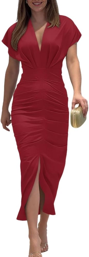 Summer Dresses for Women Floral Print Plunge V Neck