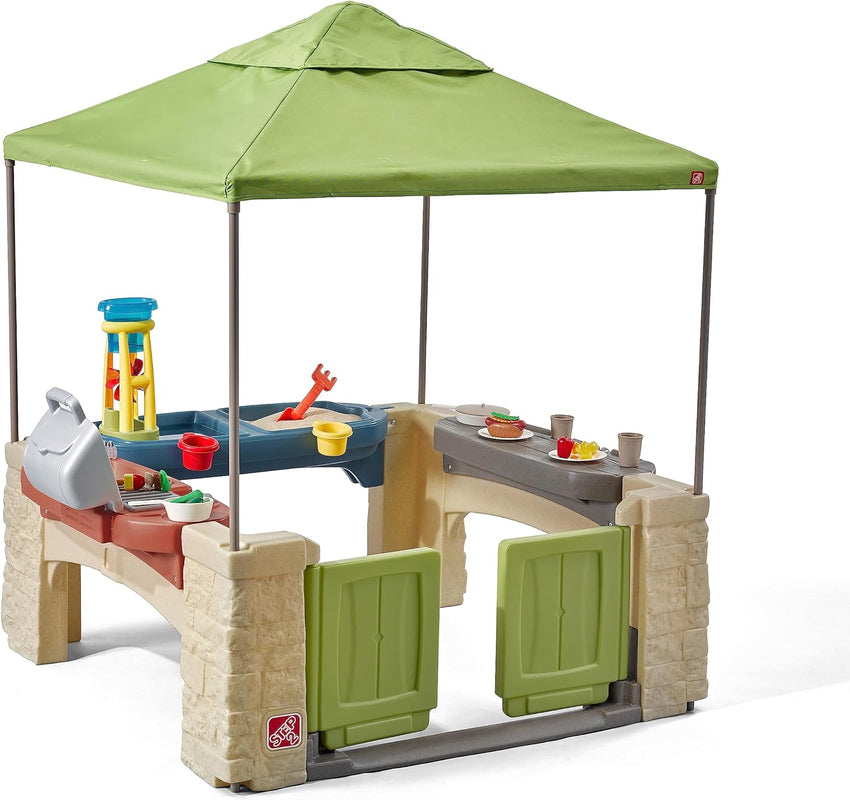 All-round play patio with canopy. kids indoor and outdoor kitchen play set
