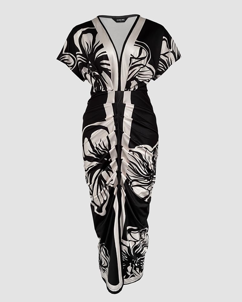 Summer Dresses for Women Floral Print Plunge V Neck