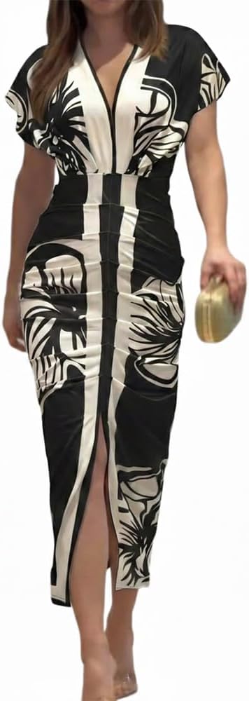 Summer Dresses for Women Floral Print Plunge V Neck