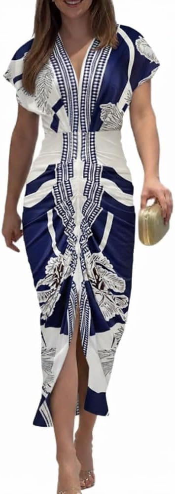 Summer Dresses for Women Floral Print Plunge V Neck