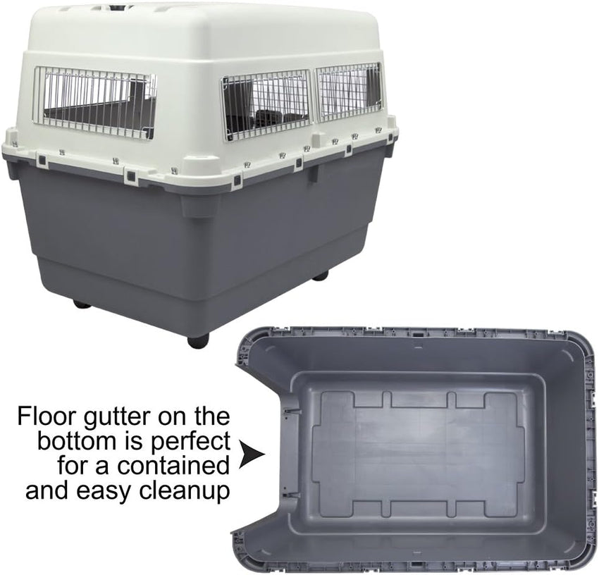 SportPet Designs Plastic Kennels Rolling Plastic Airline Approved Wire Door Travel Dog Crate. XXX-Large. Gray