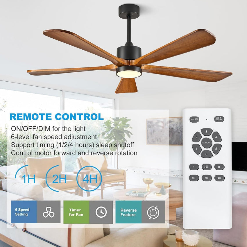 Ceiling Fans with Lights. 60 inch Outdoor Ceiling Fans with Lights for Patio and Remote Control. Modern Ceiling Fan with Light. 5 Solid Wood Blades 6-Speed Reversible DC Motor (Dark Brown)
