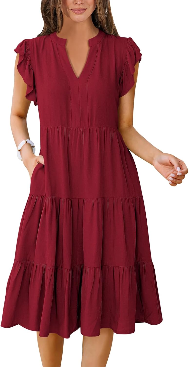 Womens Summer Dress Ruffle Sleeve V Neck