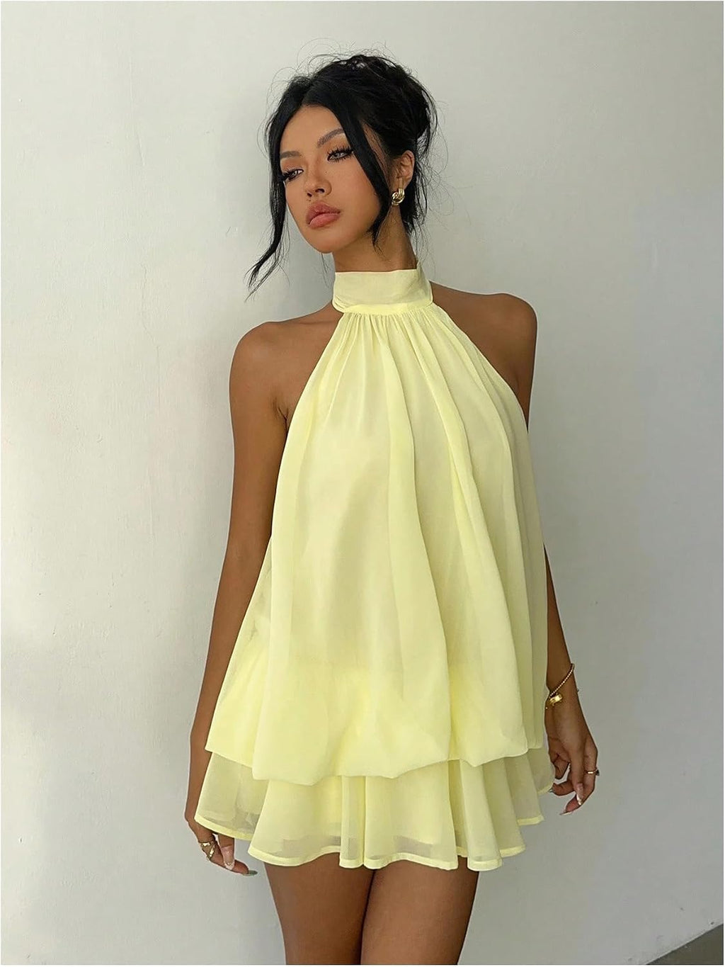 Women's Chiffon Halter Drop Waist Wedding Guest Dresses