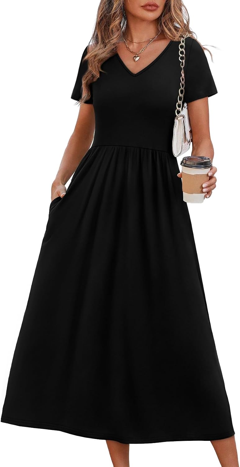 Summer Dresses for Women Flowy Short Sleeve V Neck