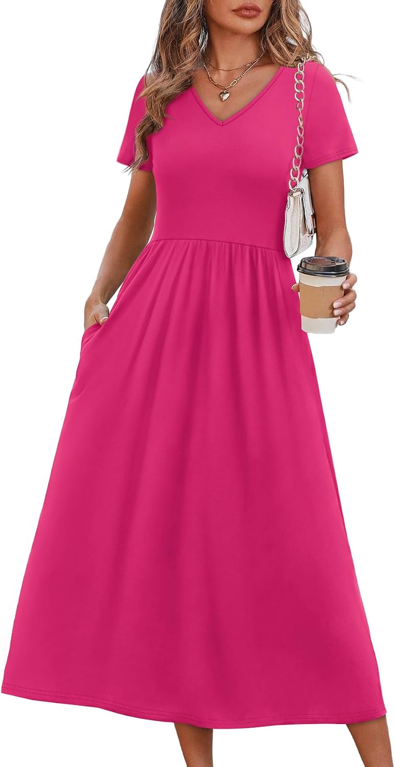 Summer Dresses for Women Flowy Short Sleeve V Neck