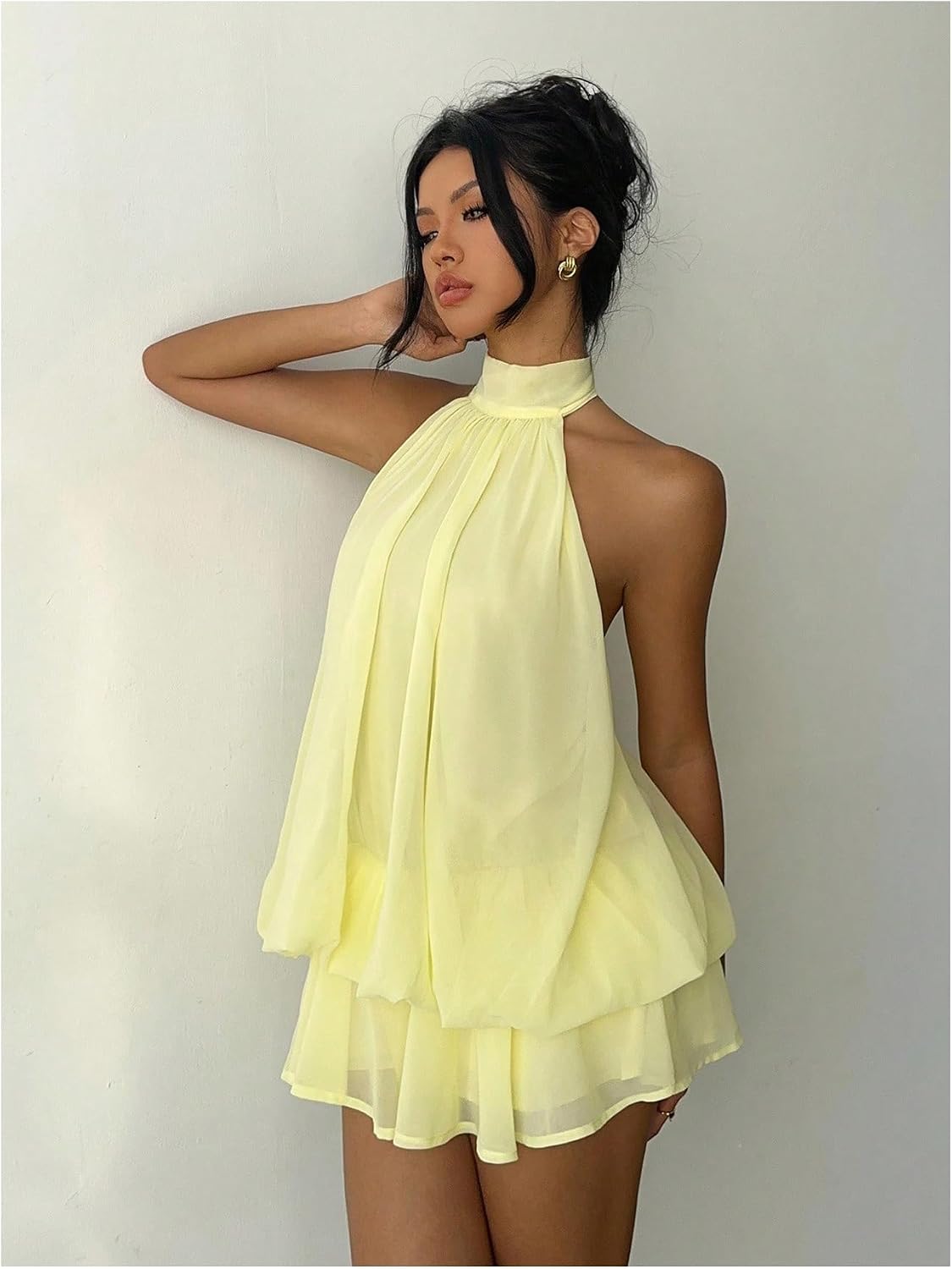 Women's Chiffon Halter Drop Waist Wedding Guest Dresses