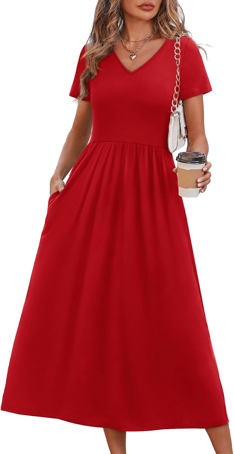 Summer Dresses for Women Flowy Short Sleeve V Neck