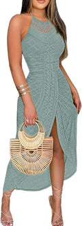 Womens Holiday Beach Dress Halter Hollow-Out A Line Dress