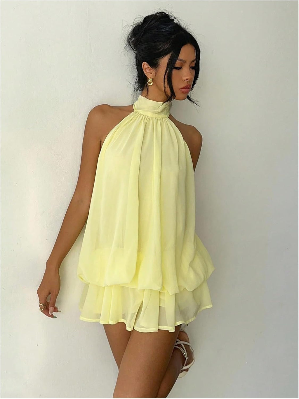 Women's Chiffon Halter Drop Waist Wedding Guest Dresses