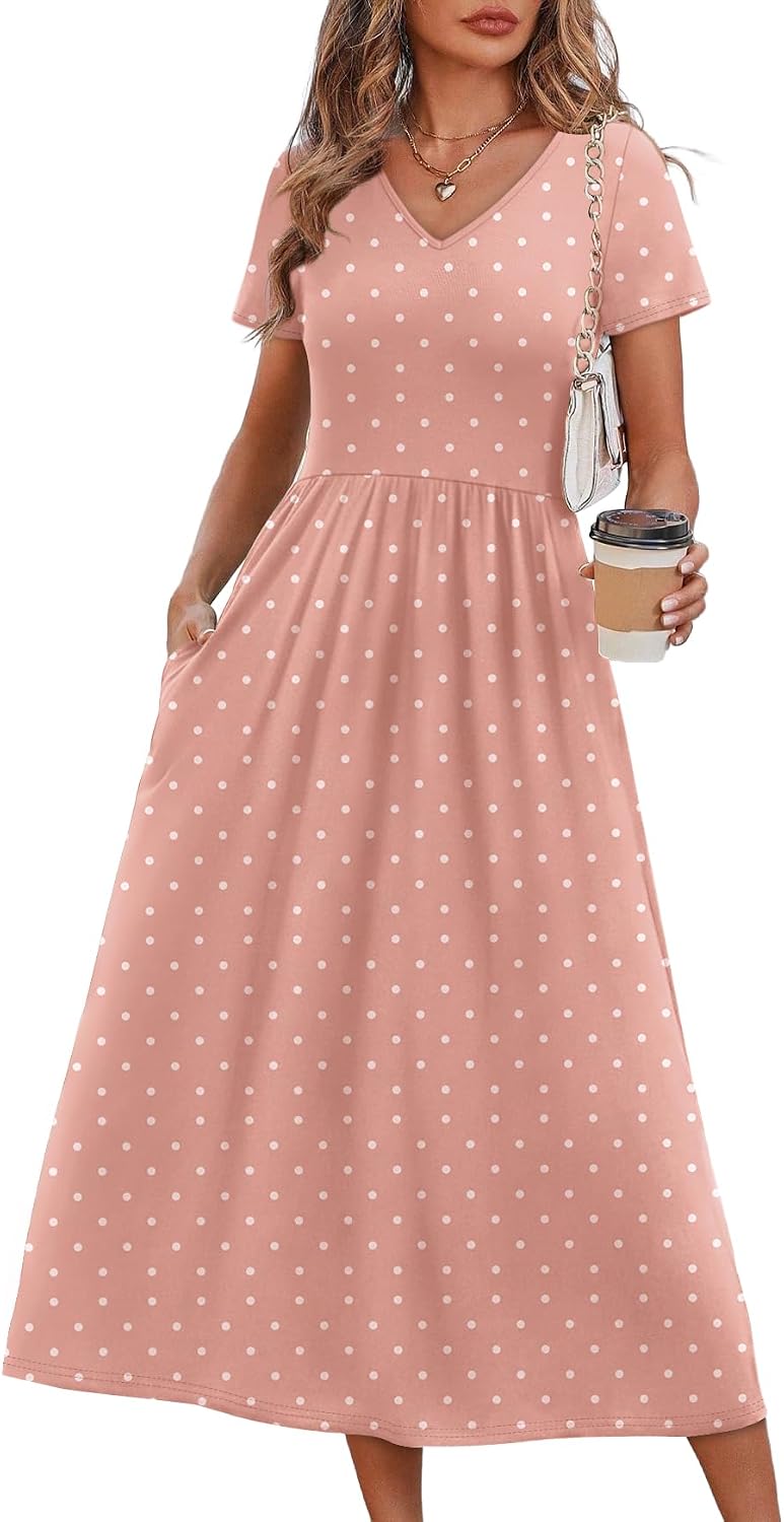 Summer Dresses for Women Flowy Short Sleeve V Neck