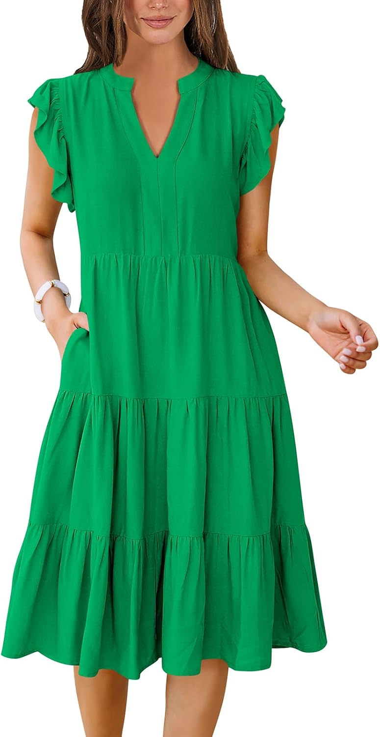 Womens Summer Dress Ruffle Sleeve V Neck