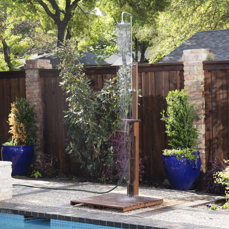 94.5 H Stainless Steel Freestanding Outdoor Shower and Duckboard