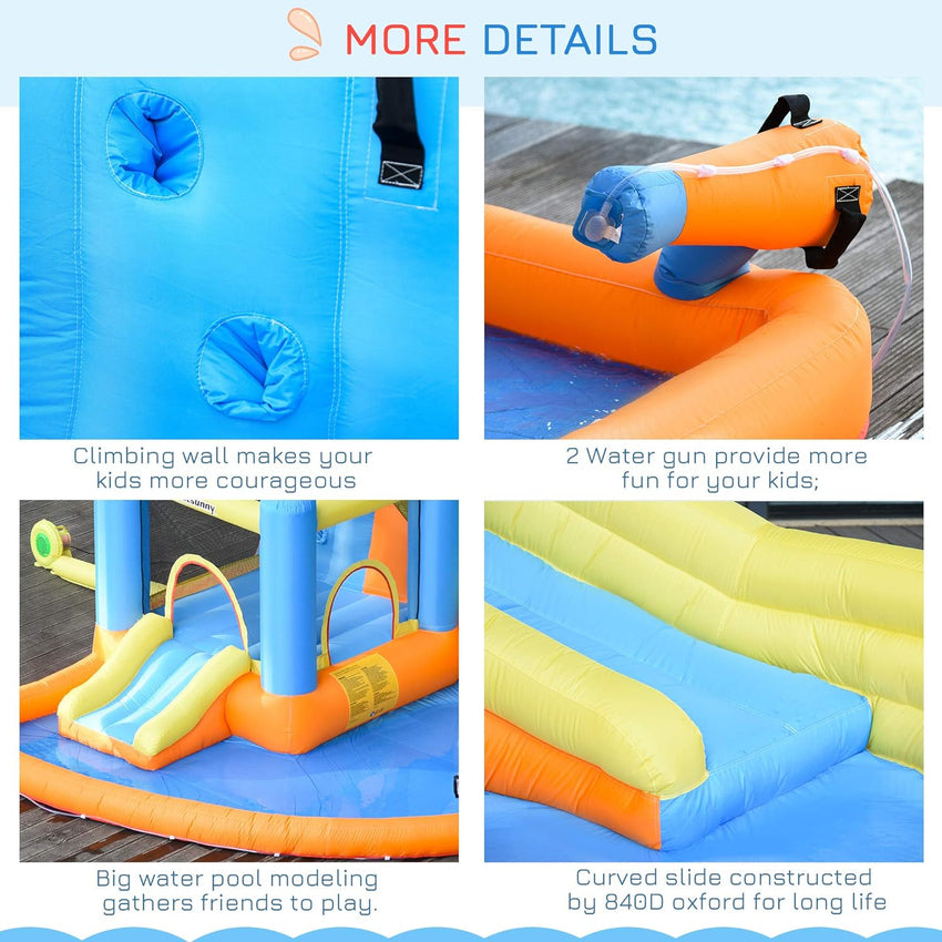 Kids Inflatable Water Slide 5-in-1 Bounce House Water Park Jumping Castle with Water Pool. Slide. Climbing Walls. & 2 Water Cannons. 450W Air Blower