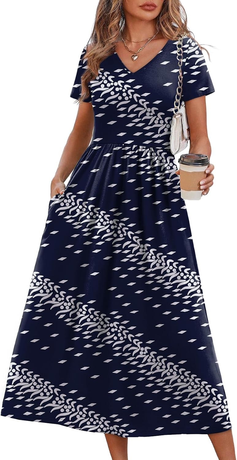 Summer Dresses for Women Flowy Short Sleeve V Neck