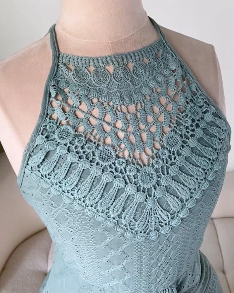 Womens Holiday Beach Dress Halter Hollow-Out A Line Dress