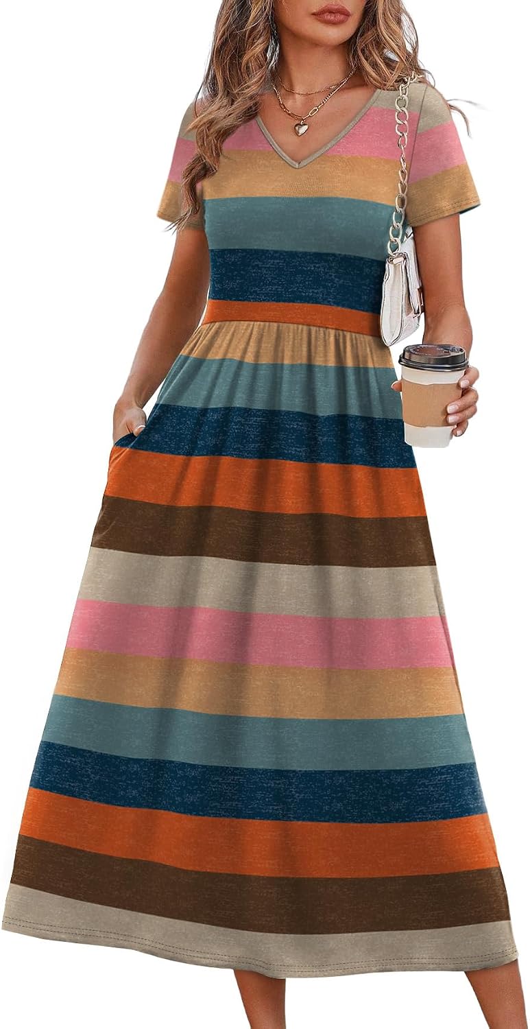 Summer Dresses for Women Flowy Short Sleeve V Neck