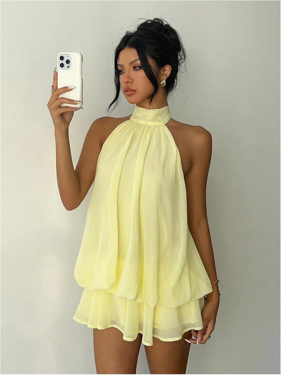 Women's Chiffon Halter Drop Waist Wedding Guest Dresses