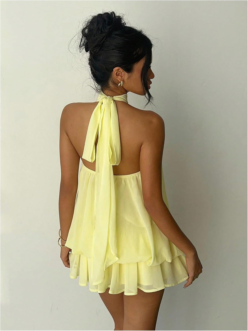 Women's Chiffon Halter Drop Waist Wedding Guest Dresses