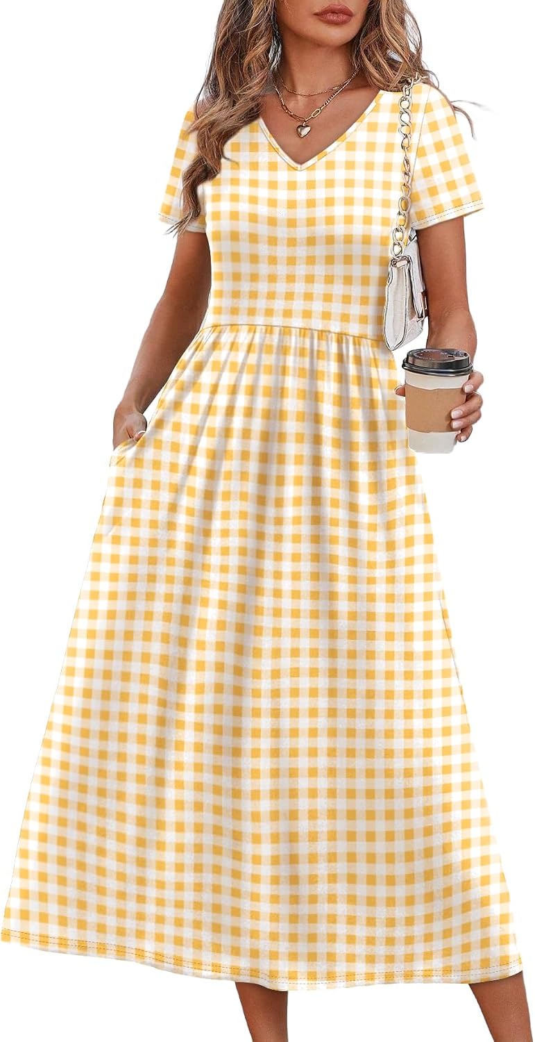 Summer Dresses for Women Flowy Short Sleeve V Neck
