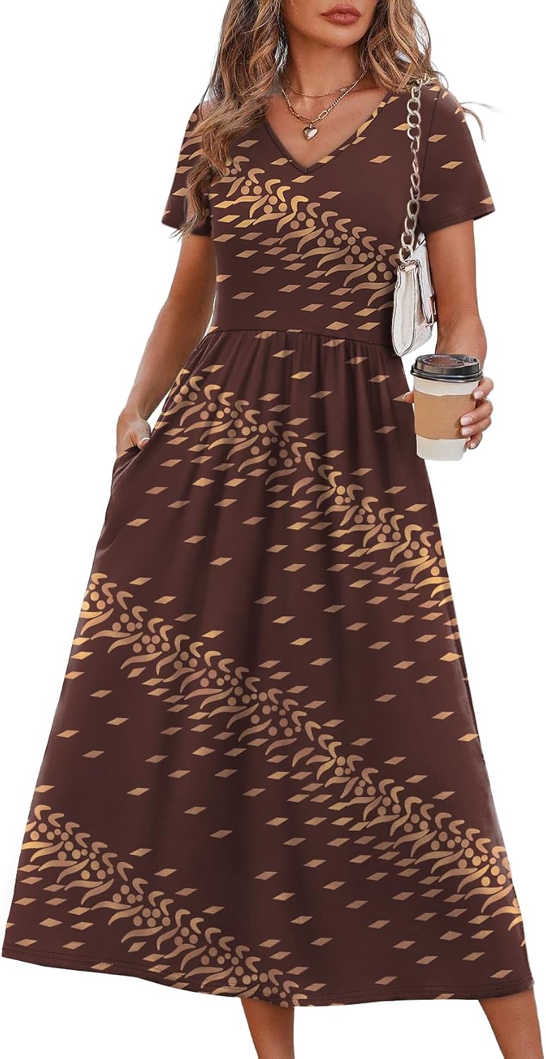 Summer Dresses for Women Flowy Short Sleeve V Neck