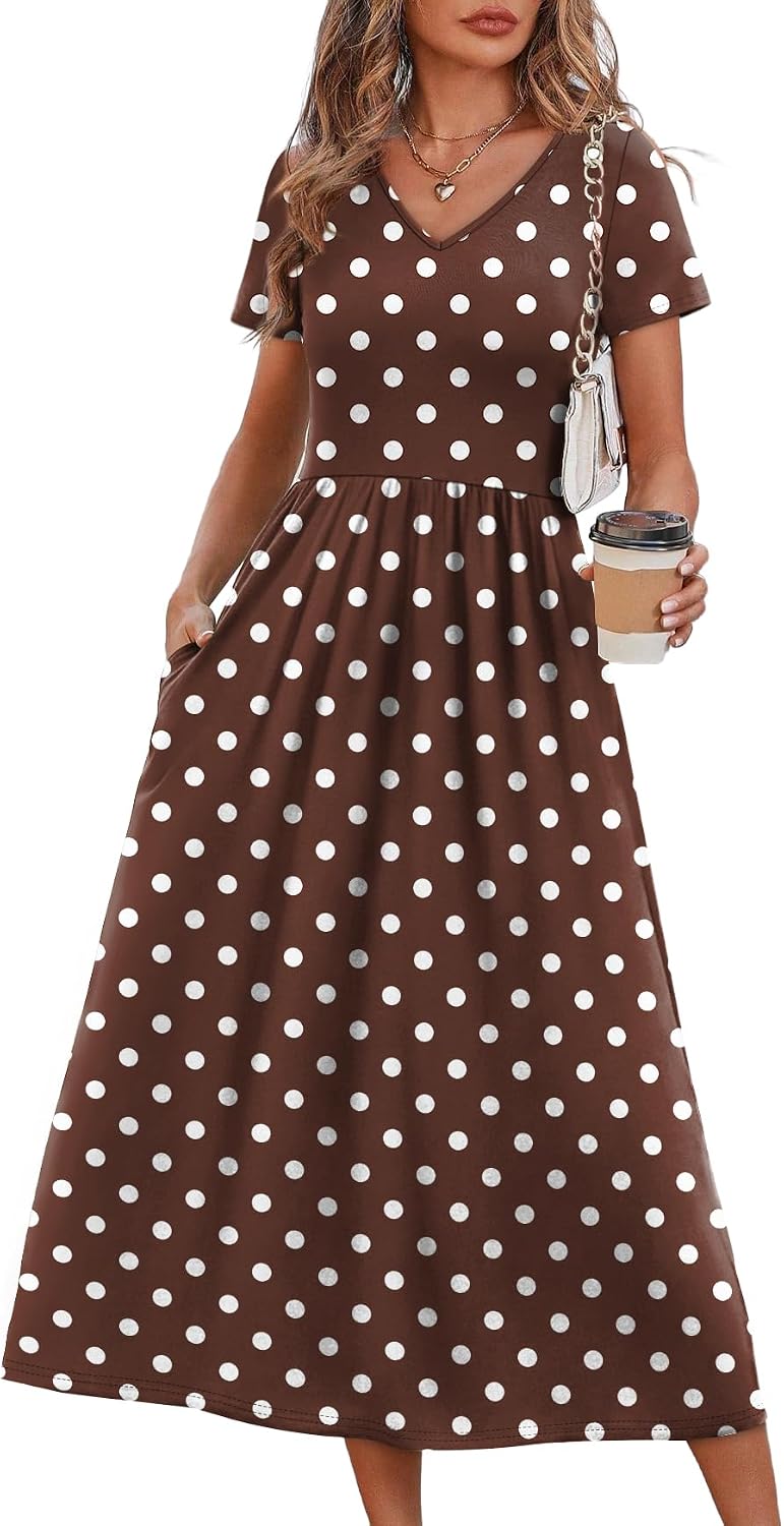 Summer Dresses for Women Flowy Short Sleeve V Neck