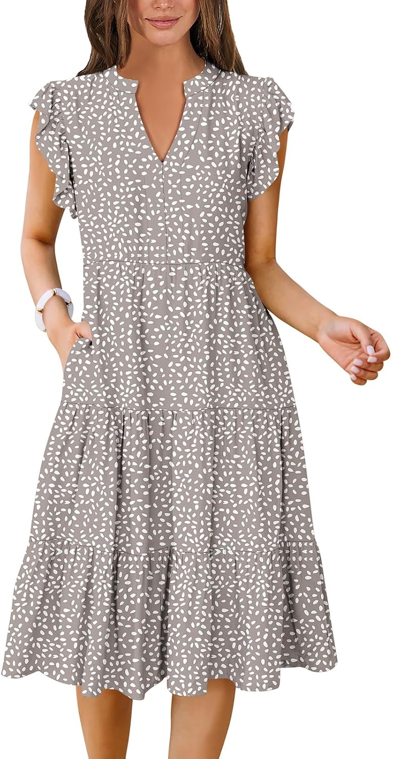 Womens Summer Dress Ruffle Sleeve V Neck