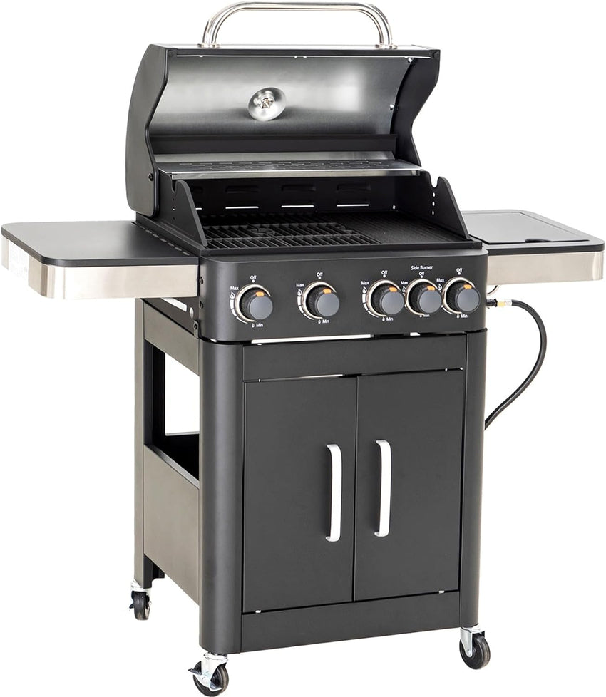 Burner Gas grill with side burner and enameled cast iron grille 42.000BTU outdoor cooking stainless steel propane grill Garden grill. silver
