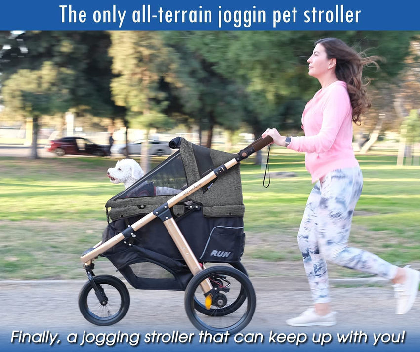Jogging Sports Stroller with Comfort Rubber Wheels/Zipper-Less Entry/1-Hand Quick Fold/Aluminum Frame for Small/Medium Dogs. Cats and Pets (Green Camo)