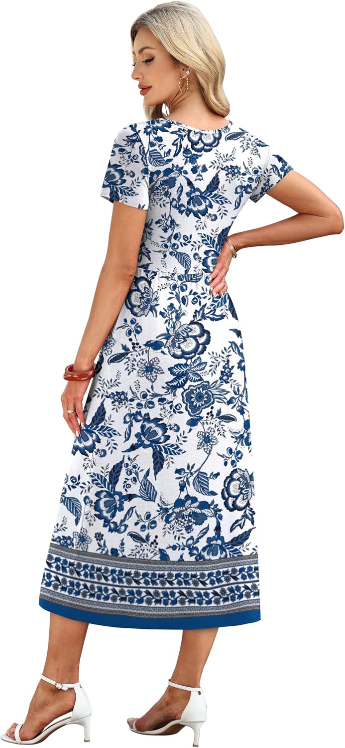 Summer Dresses for Women Flowy Short Sleeve V Neck