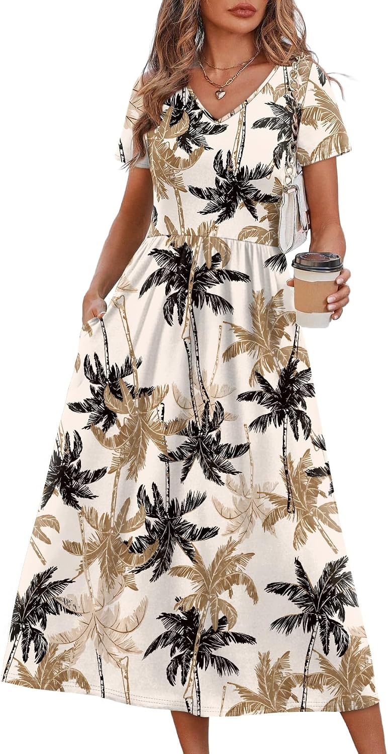 Summer Dresses for Women Flowy Short Sleeve V Neck