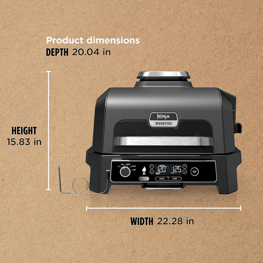 7-in-1 Grill & Smoker with Thermometer. Air Fryer. BBQ. Bake. Roast. Broil - Portable Electric Outdoor Grill. Grey