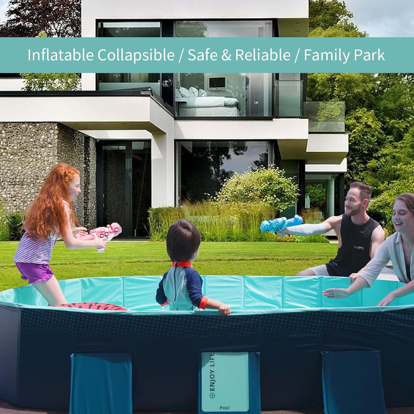 Foldable Non-Inflatable Kids' and Adults' Outdoor Swimming Pool - Hard Plastic Shell. Kid Pool for Backyard Dog Pools (158 x 76 x 20)