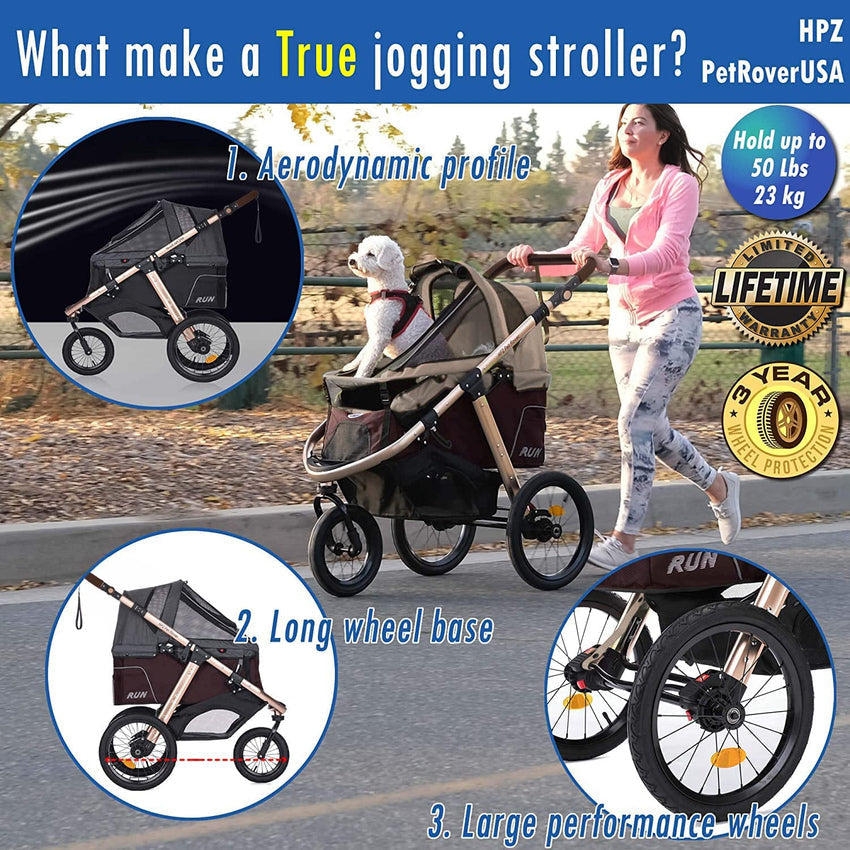 Jogging Sports Stroller with Comfort Rubber Wheels/Zipper-Less Entry/1-Hand Quick Fold/Aluminum Frame for Small/Medium Dogs. Cats and Pets (Green Camo)