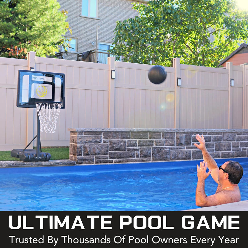 All-In-One Pool Basketball Hoop - Includes Composite Basketball. Air Pump. & Tools - Matte Black Heavy Duty Set - Adjustable Poolside Basketball Goal - Made for Kids. Teens. & Adults