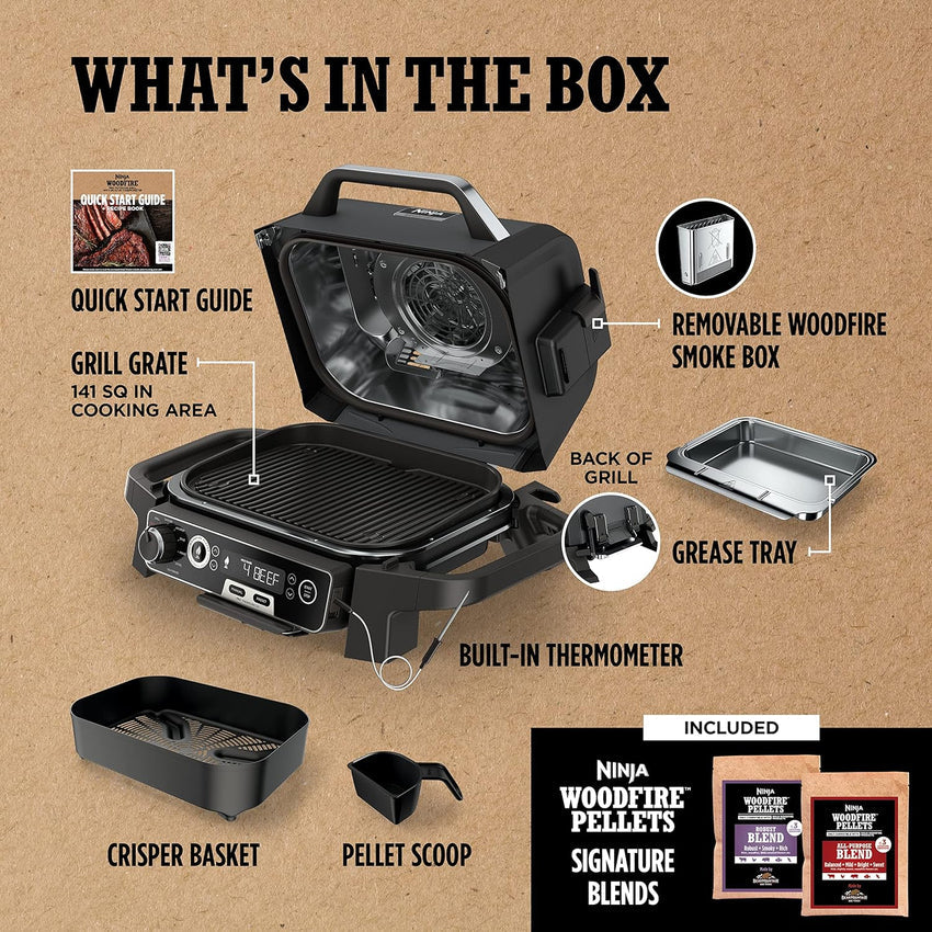 7-in-1 Grill & Smoker with Thermometer. Air Fryer. BBQ. Bake. Roast. Broil - Portable Electric Outdoor Grill. Grey