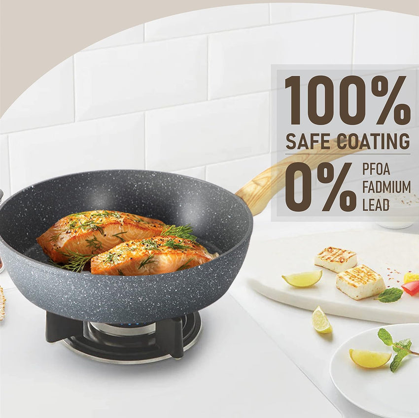 Kitchen Academy Induction Cookware Sets - 12 Piece Green Cooking Pan Set. Granite Nonstick Pots and Pans Set