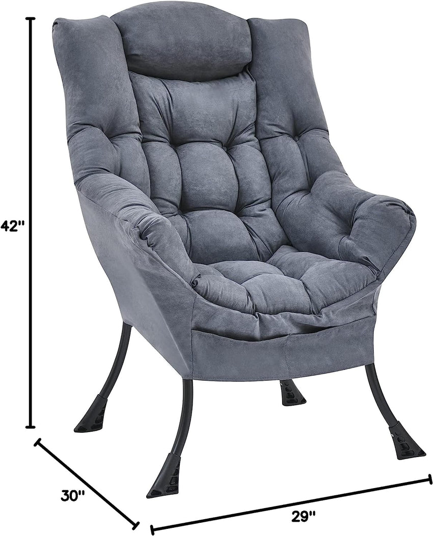 Living and More High Back Sofa Chair. Modern Fabric Lazy Chair. Accent Contemporary Lounge Chair. Cool Grey