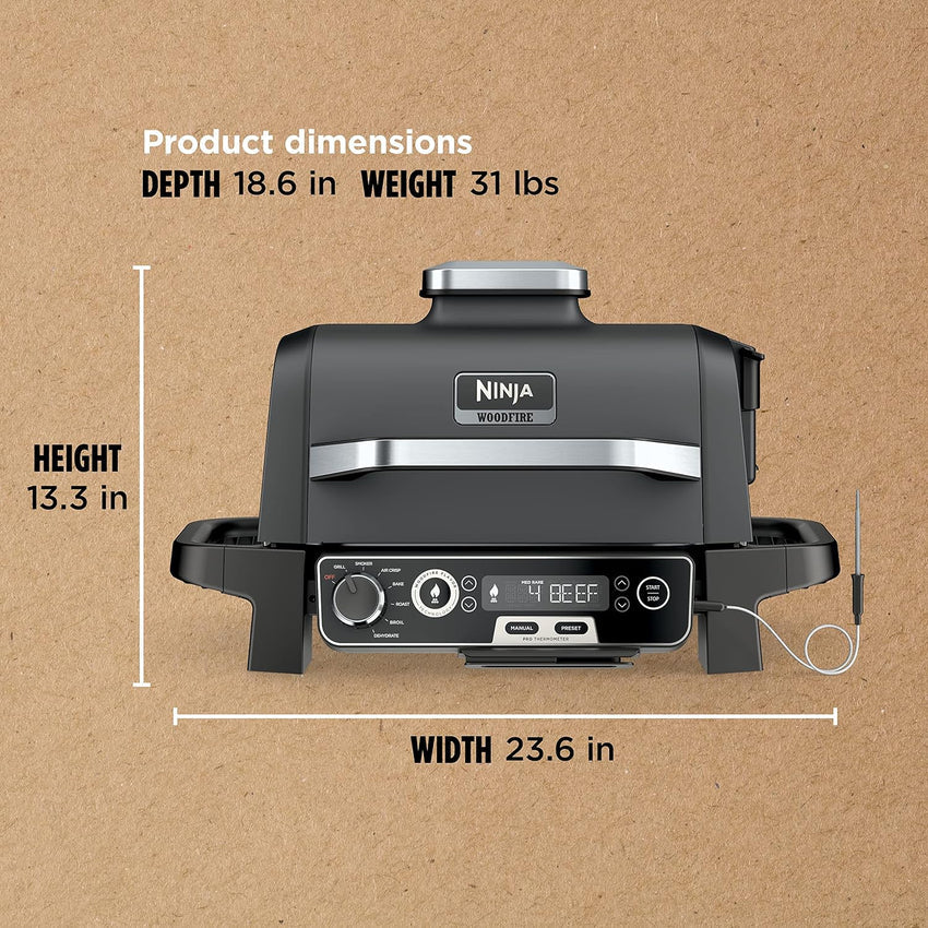 7-in-1 Grill & Smoker with Thermometer. Air Fryer. BBQ. Bake. Roast. Broil - Portable Electric Outdoor Grill. Grey
