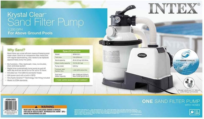 Intex 26651EG Krystal Clear 16 Inch 3.000 GPH Above Ground Pool Sand Filter Pump with Automatic Timer. GFCI. and 6 Function Control. Gray