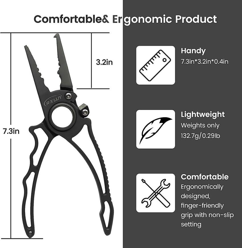 RXLUY Titanium Fishing Pliers. Premium Saltwater Fishing Gear. Tungsten Cutters. Split Ring Hook Remover. Knot Tying Tool with Lanyard. Ice Fishing. Sea Fishing Kit Gifts for Men